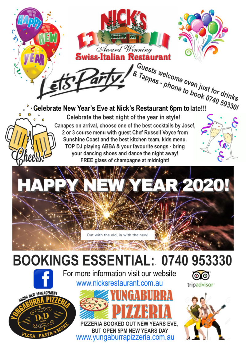 2020 New Years Eve Poster - Nick&#039;s Restaurant Yungaburra